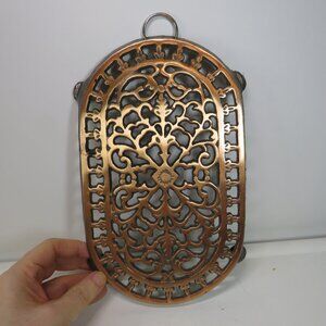 Vintage 1997 Old Dutch Design Cast Iron Oval Trivet, Copper Finish Victorian